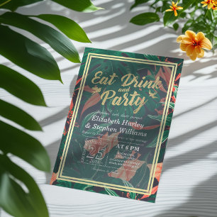 Invitación Elegante flor tropical come bebida y vamos Fiesta