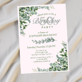 Invitación Elegante flor verde rosa 50 cumpleaños de las muje