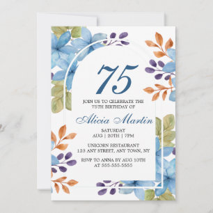 Invitación Elegante Flora Azul Verdor Cualquier Cumpleaños de