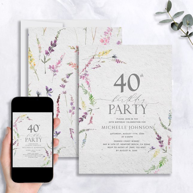 Invitación Elegante Flora de Flor Silvestre Floral 40 cumplea (Subido por el creador)