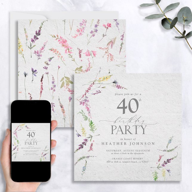Invitación Elegante Flora de Flor Silvestre Floral 40 cumplea (Subido por el creador)