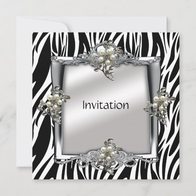 Invitación Elegante Flora de Joyas de Cebra Plata  (Anverso)