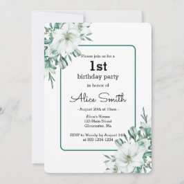 Invitación Elegante Flora de Magnolia Blanca Verde Primer cum