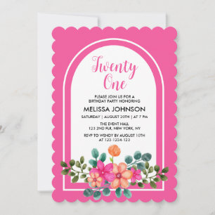 Invitación Elegante Flora de Primavera Rosada Verdor 21º cump