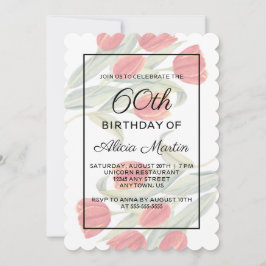 Invitación Elegante Flora Primavera Rojo Tulipán 60 cumpleaño