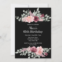 Invitación Elegante Flora rosa rosa borgoña de vegetación cum