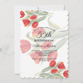 Invitación Elegante Flora Spring Red Tulip 55º cumpleaños