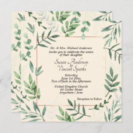 Invitación Elegante Flora y Fauna Frame Cream Boda