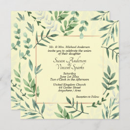 Invitación Elegante Flora y marco Fauna Boda amarillo
