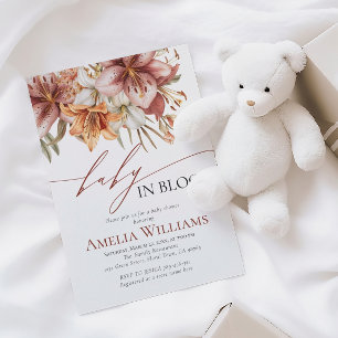 Invitación Elegante Floración Boho Naranja Blanca Lirio Baby 
