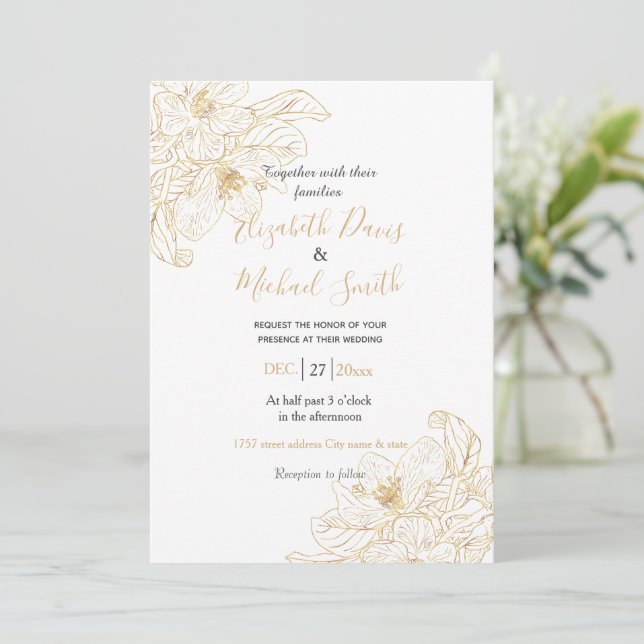 Invitación Elegante Floración de cerezo de oro Flores Diseño  (Anverso de pie)