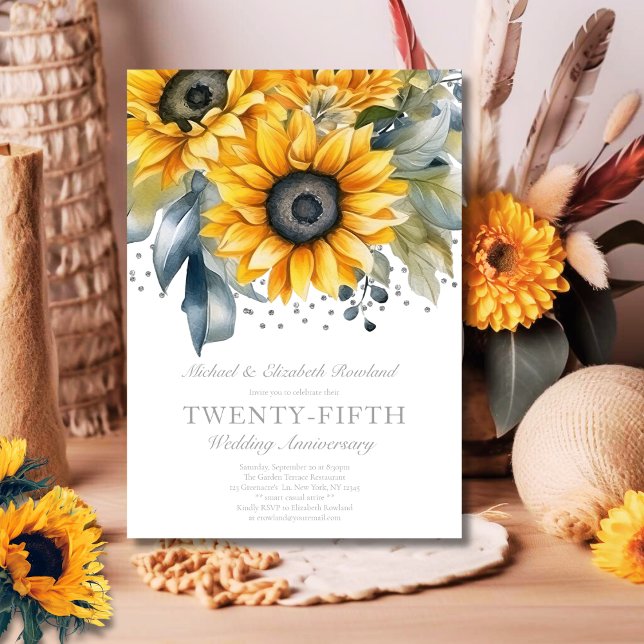 Invitación Elegante floral 25º aniversario Boda (Subido por el creador)