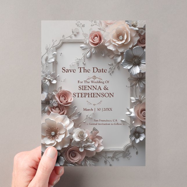 Invitación elegante floral 3D para guardar la fech (Insitu (portátil))