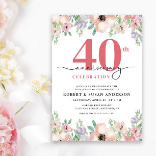 Invitación Elegante Floral 40º Aniversario de Boda