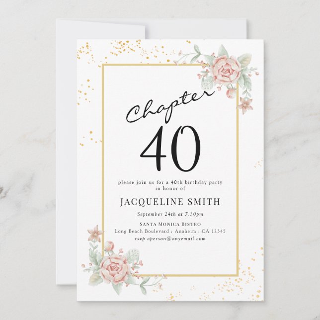 Invitación Elegante Floral 40 cumpleaños (Anverso)