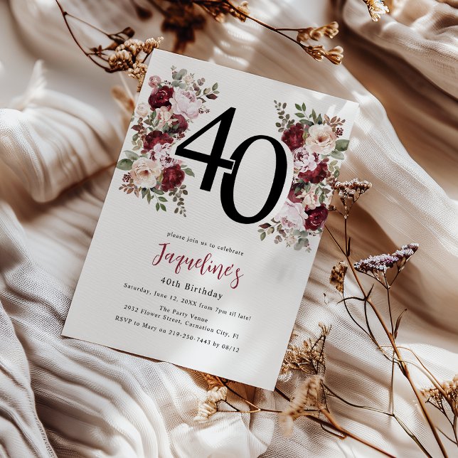 Invitación Elegante Floral 40 cumpleaños (Subido por el creador)