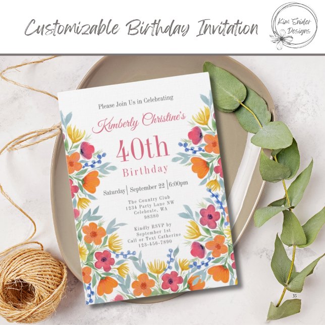 Invitación Elegante Floral 40 cumpleaños (Subido por el creador)