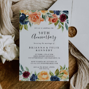 Invitación Elegante Floral 50º Aniversario de Boda