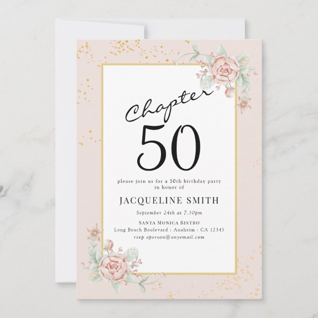 Invitación Elegante floral 50 cumpleaños (Anverso)
