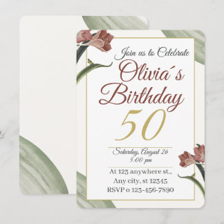 Invitación Elegante Floral 50 – Flor de Oro y Rubor