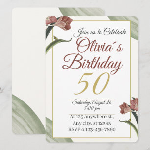 Invitación Elegante Floral 50 – Flor de Oro y Rubor