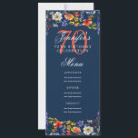 Invitación Elegante floral 70th Birthday Party Menu Navy<br><div class="desc">Elegante diseño de "Menú de Fiesta de Cumpleaños" con acuarelas y texto personalizado.</div>