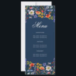 Invitación Elegante floral 70th Birthday Party Menu Navy<br><div class="desc">Elegante diseño de "Menú de Fiesta de Cumpleaños" con flores silvestres acuáticas y texto personalizado.</div>