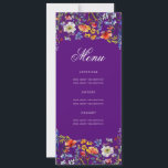 Invitación Elegante Floral 70th Birthday Party Menú Purple<br><div class="desc">Elegante diseño de "Menú de Fiesta de Cumpleaños" con flores silvestres acuáticas y texto personalizado.</div>