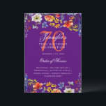 Invitación Elegante Floral 70th Birthday Program Menú Purple<br><div class="desc">Elegante diseño de "Programa de Fiesta de Cumpleaños" con flores silvestres acuáticas y texto personalizado.</div>