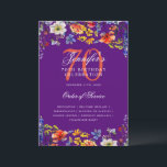 Invitación Elegante Floral 70th Birthday Program Menú Purple<br><div class="desc">Elegante diseño de "Programa de Fiesta de Cumpleaños" con flores silvestres acuáticas y texto personalizado.</div>