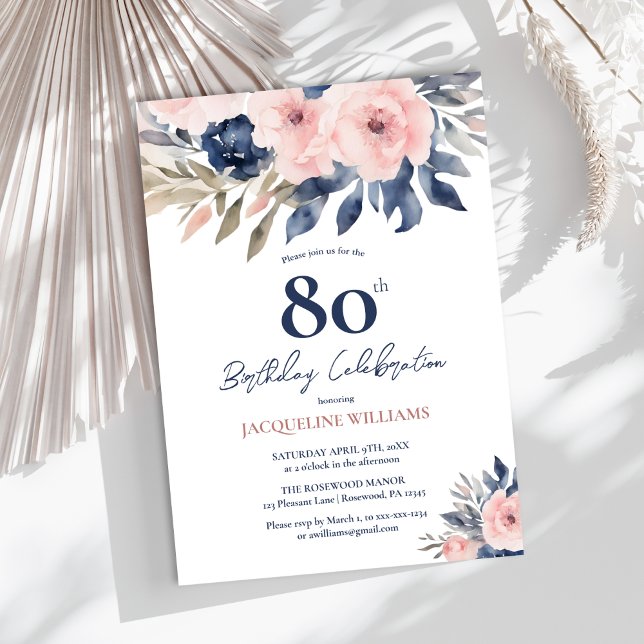 Invitación Elegante Floral 80 cumpleaños (Subido por el creador)