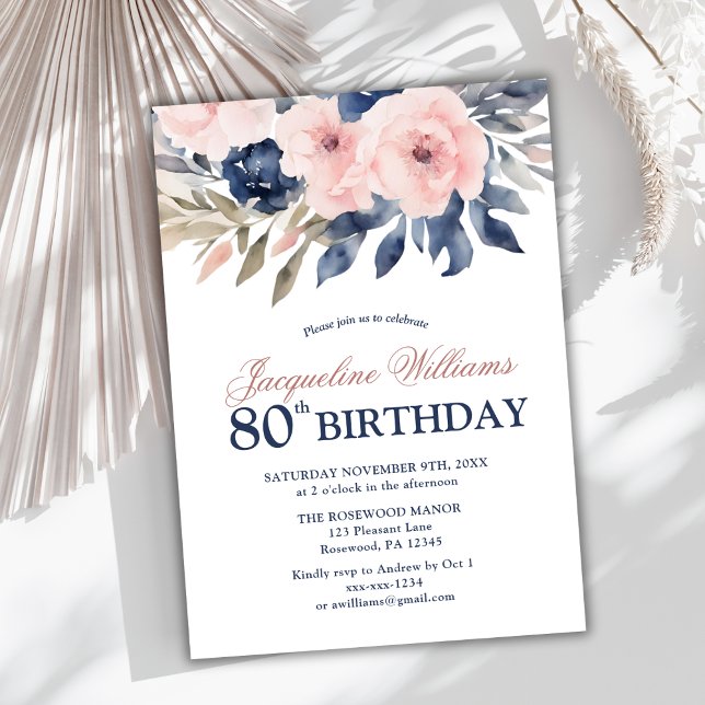 Invitación Elegante Floral 80 cumpleaños (Subido por el creador)