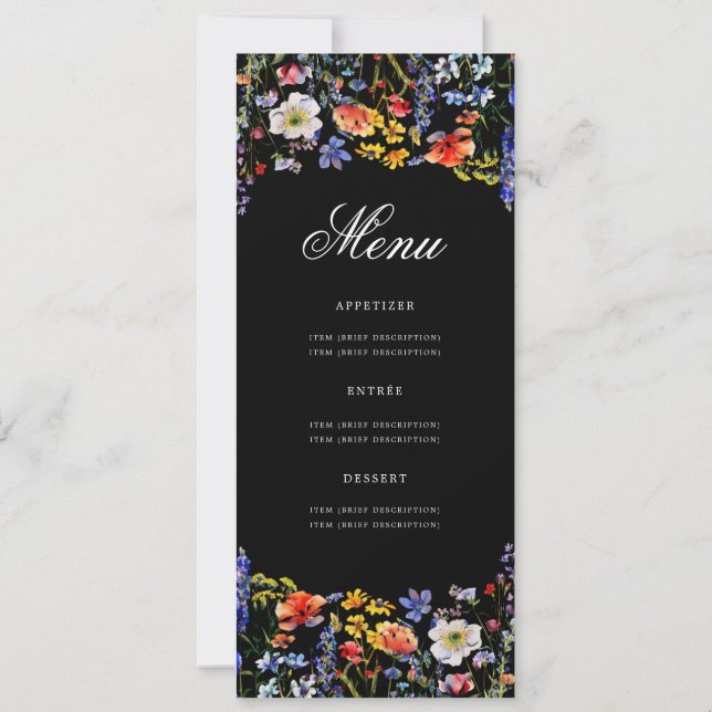 Invitación Elegante Floral 80th Birthday Menu Black (Reverso)