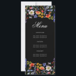 Invitación Elegante Floral 80th Birthday Menu Black<br><div class="desc">Elegante diseño de "Menú de Fiesta de Cumpleaños" con flores silvestres acuáticas y texto personalizado.</div>