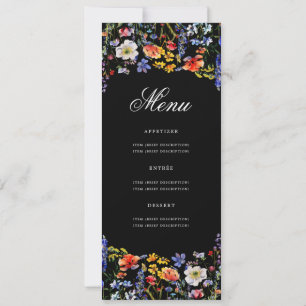 Invitación Elegante Floral 80th Birthday Menu Black