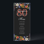 Invitación Elegante Floral 80th Birthday Party Menú Negro<br><div class="desc">Elegante diseño de "Menú de Fiesta de Cumpleaños" con acuarelas y texto personalizado.</div>