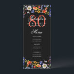 Invitación Elegante Floral 80th Birthday Party Menú Negro<br><div class="desc">Elegante diseño de "Menú de Fiesta de Cumpleaños" con acuarelas y texto personalizado.</div>