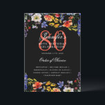 Invitación Elegante Floral 80th Birthday Program Menú Negro<br><div class="desc">Elegante diseño de "Programa de Fiesta de Cumpleaños" con flores silvestres acuáticas y texto personalizado.</div>