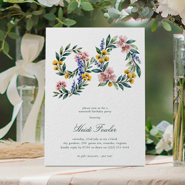 Invitación Elegante floral 90' Botánico Cumpleaños 90 (Subido por el creador)