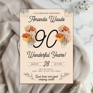 Invitación Elegante floral 90 cumpleaños