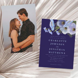 Invitación Elegante Floral Acuarela Azul Marino Foto Boda
