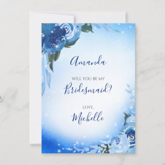 Invitación Elegante Floral Acuarela Azul Real para Damas de H