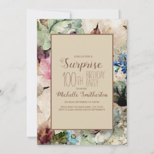 Invitación Elegante Floral Acuarela Cumpleaños 100