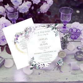 Invitación Elegante Floral Acuarela Lavanda y Púrpura