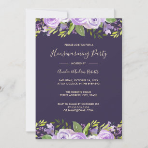 Invitación Elegante Floral Acuarela Morada para Calentamiento