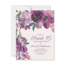 Elegante Floral Acuarela Morado Dulces 16 Niñas
