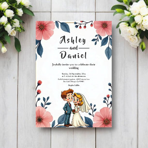Invitación Elegante Floral Acuarela Novia Novio Chic Boda