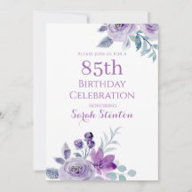 Elegante Floral Acuarela para 85 Cumpleaños