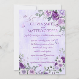 Invitación Elegante Floral Acuarela Púrpura