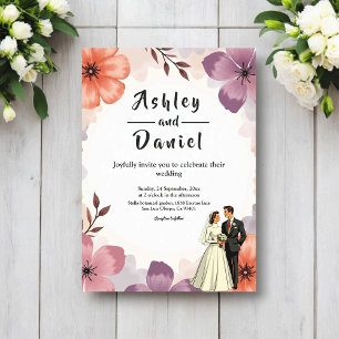 Invitación Elegante Floral Acuarela Romántica Boda de Pareja